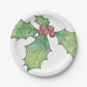 8 Paper Plates Holly Jolly