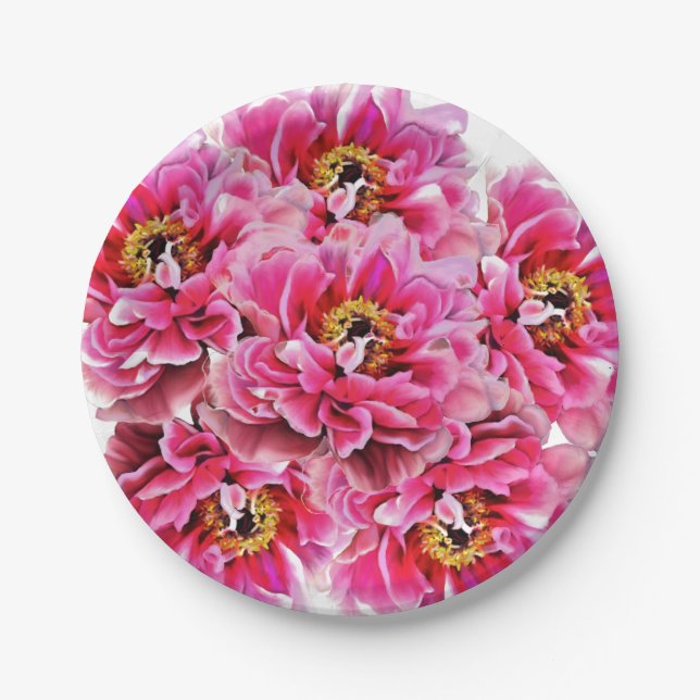 8 Paper Plates Pink Peonies (Front)