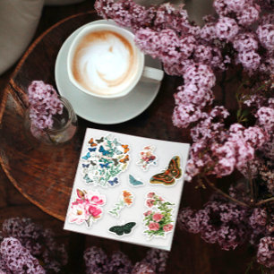 8 pcs Vintage botanical floral butterflies contour