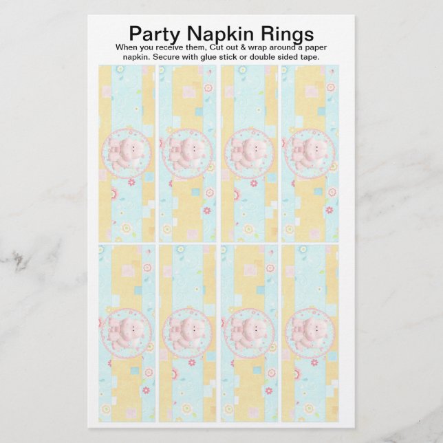 8 per sheet Safari Baby Shower Paper Napkin Rings (Front)