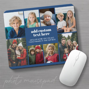 8 Photo Border - Blue - Simple White Text Greeting Mouse Mat