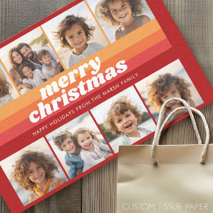8 Photo Border - Merry Christmas Retro Line Art Tissue Paper