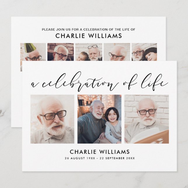 8-Photo Celebration of Life/Funeral/Memorial Invitation (Front/Back)