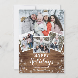 8 PHOTO Christmas Rustic Wood Greeting Holiday Card
