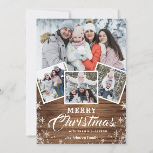 8 PHOTO Christmas Rustic Wood Greeting Holiday Card