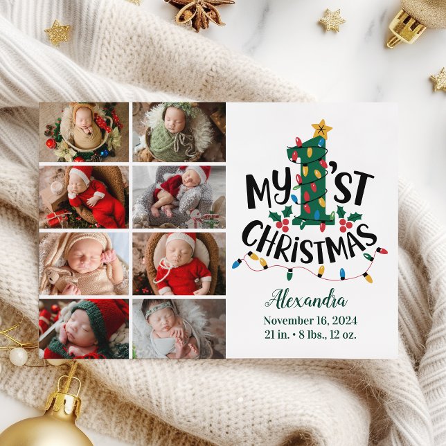 8 Photo Christmas Tree Lights First Christmas Holiday Card (Creator Uploaded)