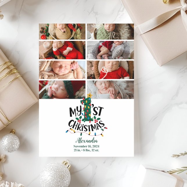 8 Photo Christmas Tree Lights First Christmas Holiday Card (Creator Uploaded)