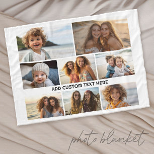 8 Photo Collage 1 Line of Text -- CAN Edit Colour Fleece Blanket