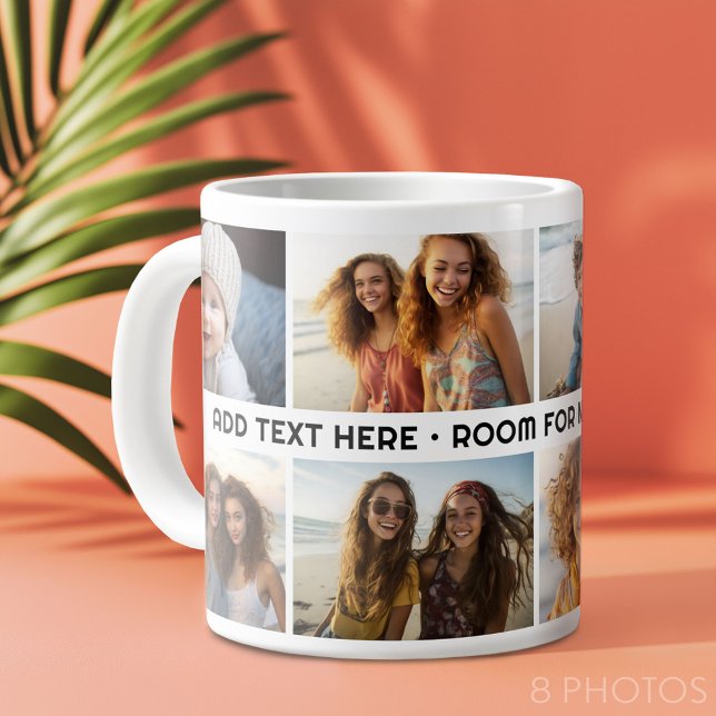 8 Photo Collage 1 Line of Text -- CAN Edit Colour Large Coffee Mug (Custom Photo Collage Mug)