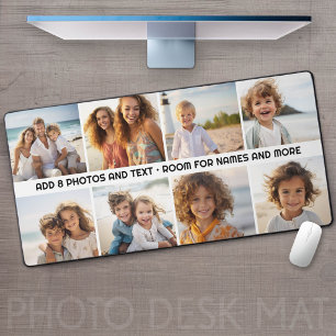 8 Photo Collage 1 Line of Text -- Modern Minimal Desk Mat