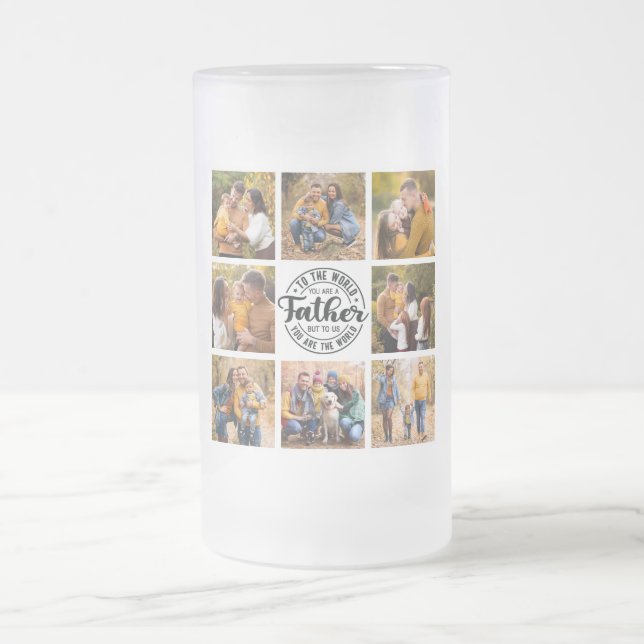 8 Photo Collage All Occasion World's Best Father Frosted Glass Beer Mug (Center)