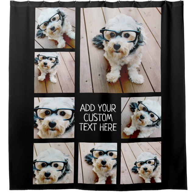 8 Photo Collage Best Year Yet -- Can Edit Black Shower Curtain (Front)