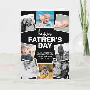 8 Photo Collage Black Happy Father's Day Card