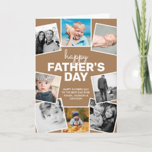 8 Photo Collage Brown Happy Father's Day Card