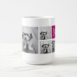 8 Photo Collage Custom Berry Monogram Coffee Mug