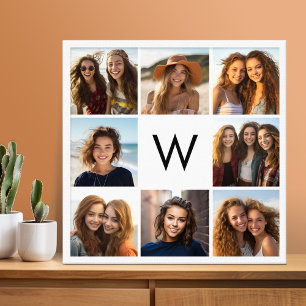 8 Photo Collage Custom Monogram Black and White Canvas Print