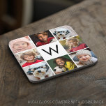 8 Photo Collage Custom Monogram Black and White Coaster<br><div class="desc">You can use Instagram photos for this design. Use 8 square pictures to create a unique and personal gift. Or you can keep the hipster puppy and make a trendy keepsake. If you need to adjust the pictures,  click on the customize tool to make changes.</div>