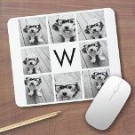 8 Photo Collage Custom Monogram Black and White Mouse Mat<br><div class="desc">You can use Instagram photos for this design. Use 8 square pictures to create a unique and personal gift. Or you can keep the hipster puppy and make a trendy keepsake. If you need to adjust the pictures,  click on the customize tool to make changes.</div>