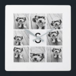 8 Photo Collage Custom Monogram Black and White Square Wall Clock<br><div class="desc">You can use Instagram photos for this design. Use 8 square photos to create a unique and personal gift. Or you can keep the hipster puppy and make a trendy keepsake. If you need to adjust the pictures,  click on the customize tool to make changes.</div>