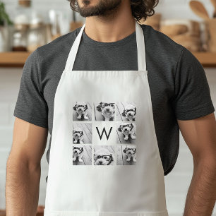 8 Photo Collage Custom Monogram Black and White Standard Apron