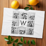 8 Photo Collage Custom Monogram Black and White Tea Towel<br><div class="desc">You can use Instagram photos for this design. Use 8 square pictures to create a unique and personal gift. Or you can keep the hipster puppy and make a trendy keepsake. If you need to adjust the pictures,  click on the customise tool to make changes.</div>
