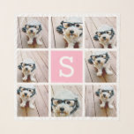 8 Photo Collage Custom Monogram - Pink Scarf<br><div class="desc">Use 8 square photos to create a unique and personal gift. Or you can keep the hipster puppy and make a trendy keepsake. If you need to adjust the pictures,  click on the customise tool to make changes.</div>