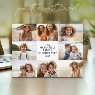 8 Photo Collage - Custom Text - White Background Postcard