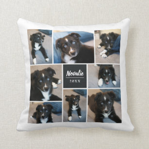 8 Photo Collage   Floral Pattern   Muted Black Cushion