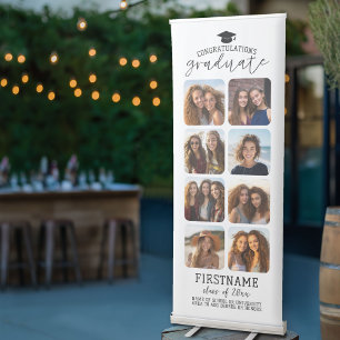8 Photo Collage Graduation Modern Minimal White Retractable Banner