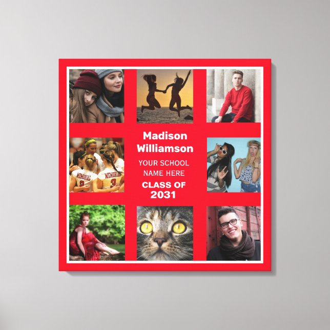 8 Photo Collage Graduation Name Class Of Canvas Print (Front)