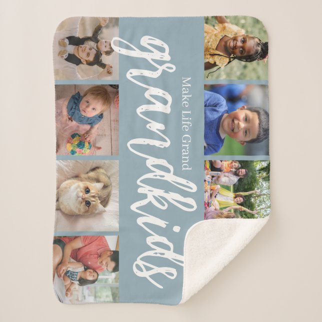 8 Photo Collage Grandkids  Sherpa Blanket (Front)