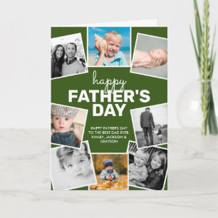 8 Photo Collage Green Happy Father's Day Card