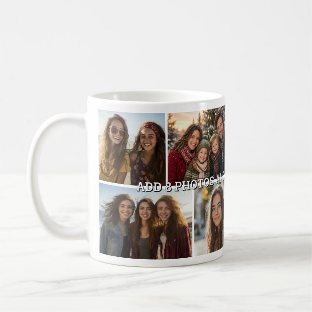 8 Photo Collage Grid - Custom Text  Coffee Mug (Left)