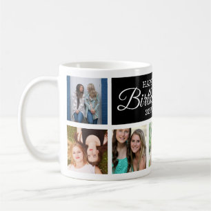 8 Photo Collage Happy Birthday Black Coffee Mug