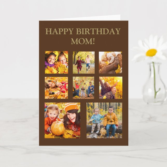 8 Photo Collage Happy Birthday Mum  Card (Small Plant)
