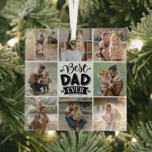 8 Photo Collage Happy Father's Day Best Dad Ever  Glass Tree Decoration
