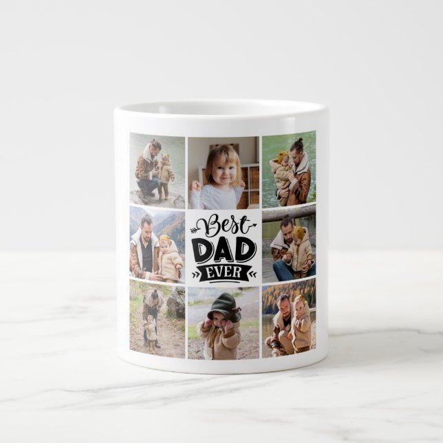 8 Photo Collage Happy Father's Day Best Dad Ever Large Coffee Mug (Front)