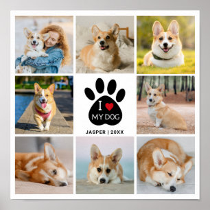 8 Photo Collage Heart I Love My Dog Poster