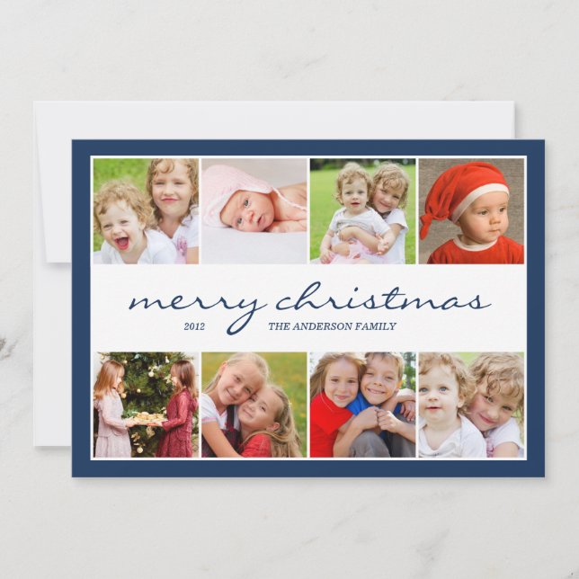 8 Photo Collage Holiday Photocard - Navy (Front)