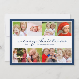 8 Photo Collage Holiday Photocard - Navy Card