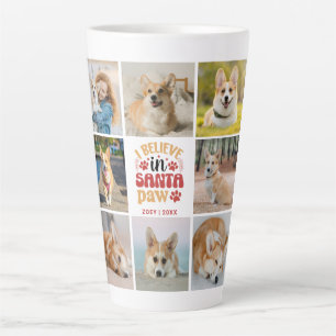 8 Photo Collage I Believe In Santa Paw Name & Date Latte Mug