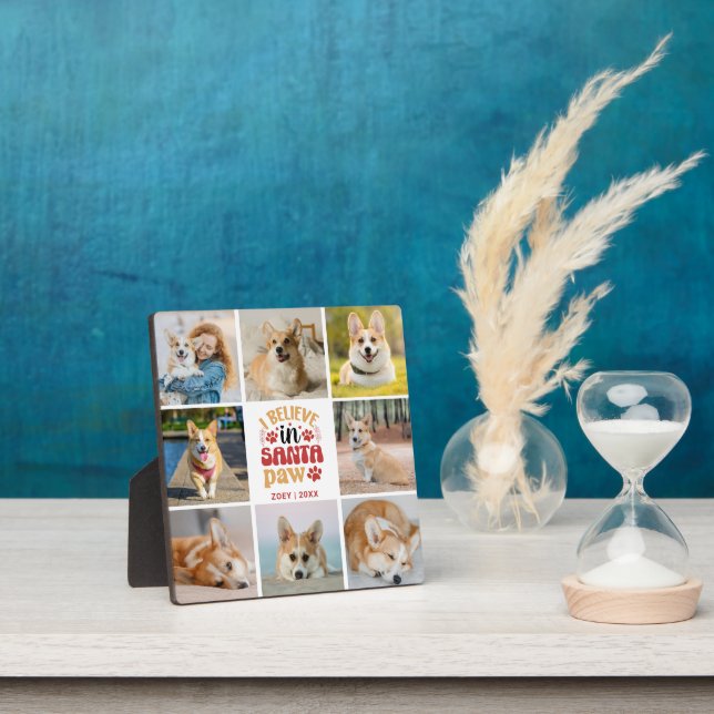 8 Photo Collage I Believe In Santa Paw Name & Date Plaque (Insitu)