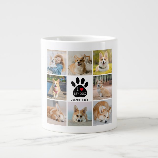 8 Photo Collage I Love My Dog Paw Print  Large Coffee Mug (Front)