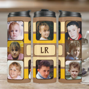 8 photo collage initials orange brown thermal tumbler
