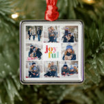 8-Photo Collage "Joyful" Multicolor Typography Metal Tree Decoration<br><div class="desc">8-Photo Collage "Joyful" Winter Blue Typography Christmas design.</div>