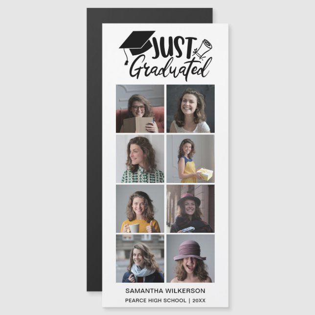 8 Photo Collage Just Graduated Magnetic Card (Front/Back)