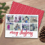 8 Photo Collage - Merry Christmas Red Pattern Holiday Card<br><div class="desc">Use eight square photos and make a unique and trendy Merry Christmas greeting with a simple pattern on the back. If you need to move anything around,  click on the customise button to make changes.</div>