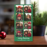 8 Photo Collage - Minimal Merry Christmas download Holiday Card<br><div class="desc">A simple,  minimalist Holiday greeting with 8 square photos and modern calligraphy. Crop your photos into squares before uploading. Vintage green Plaid Pattern on the back.</div>