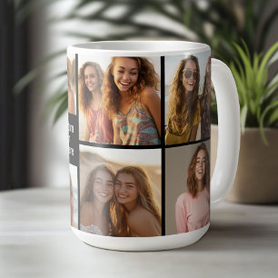 8 Photo Collage Minimalist - Black and White Grid Coffee Mug