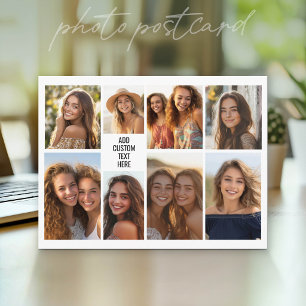 8 Photo Collage Minimalist - Black and White Grid Postcard